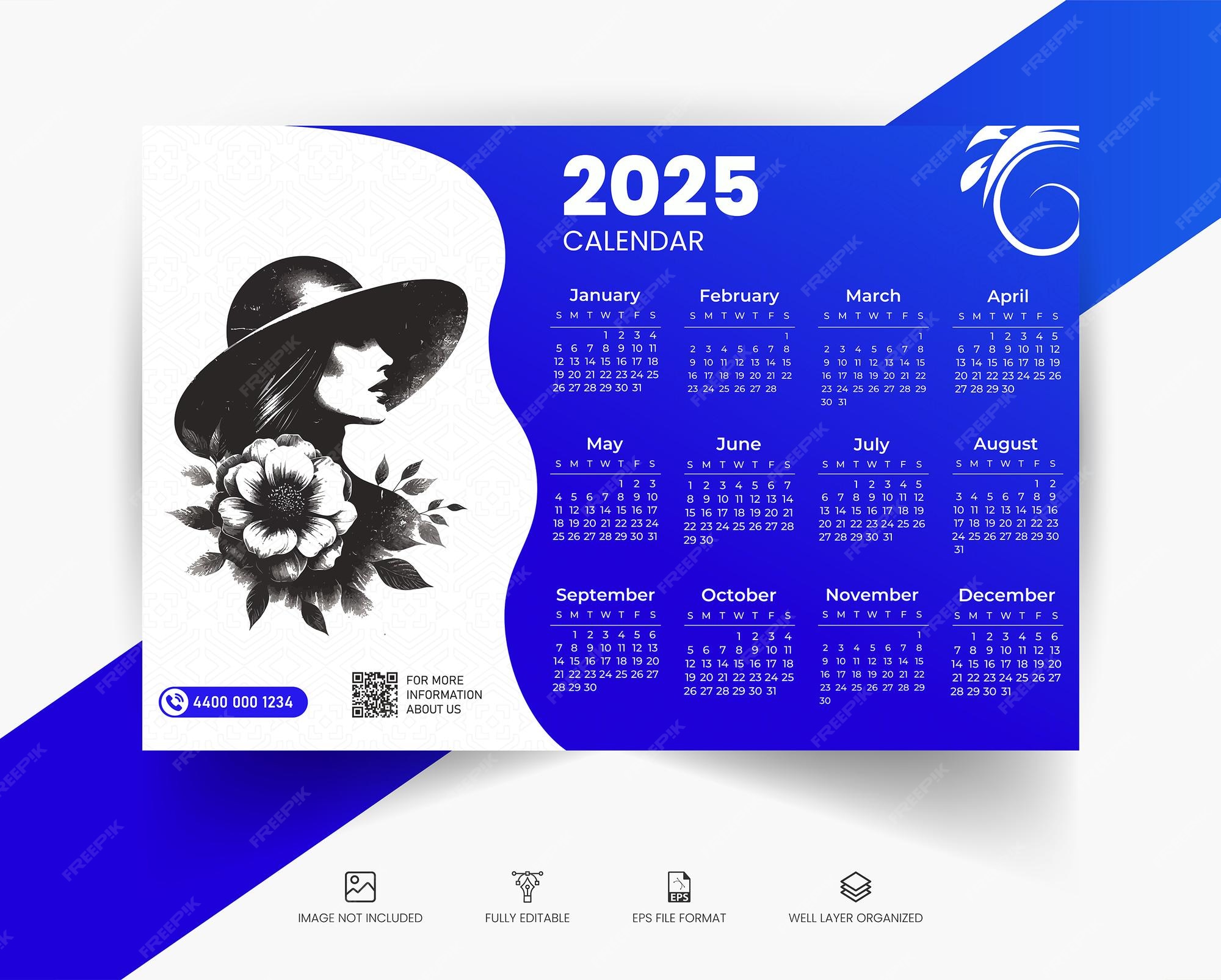 Premium Vector Vector Happy New Year 2025 calendar template design