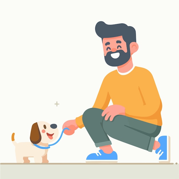 Vettore vettore di persone felici con cani in stile flat design