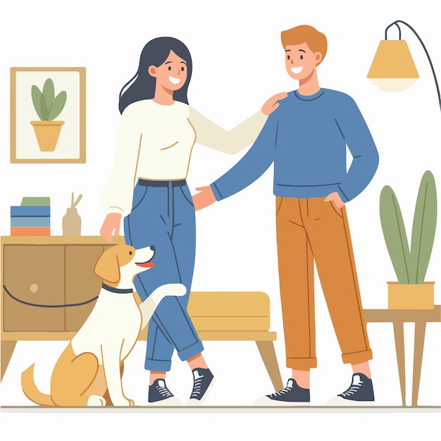 Vector of happy people with dogs in flat design style