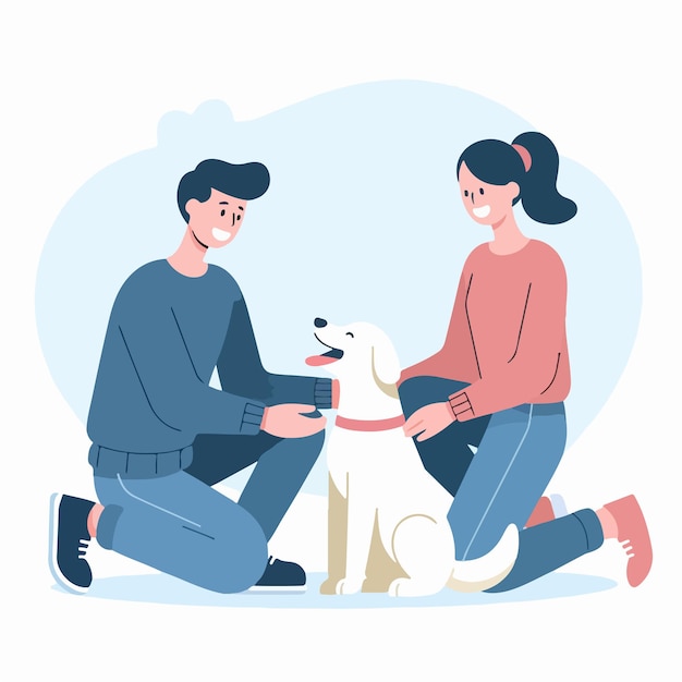 Vector of happy people with dogs in flat design style