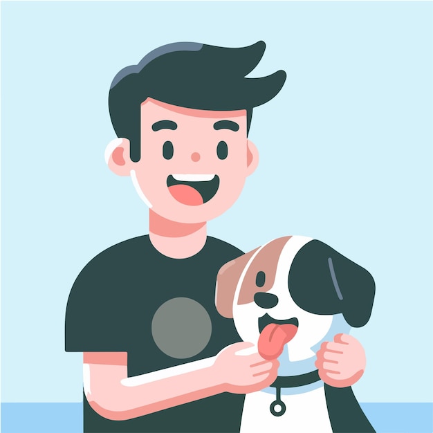 Vettore vettore di persone felici con cani in stile flat design