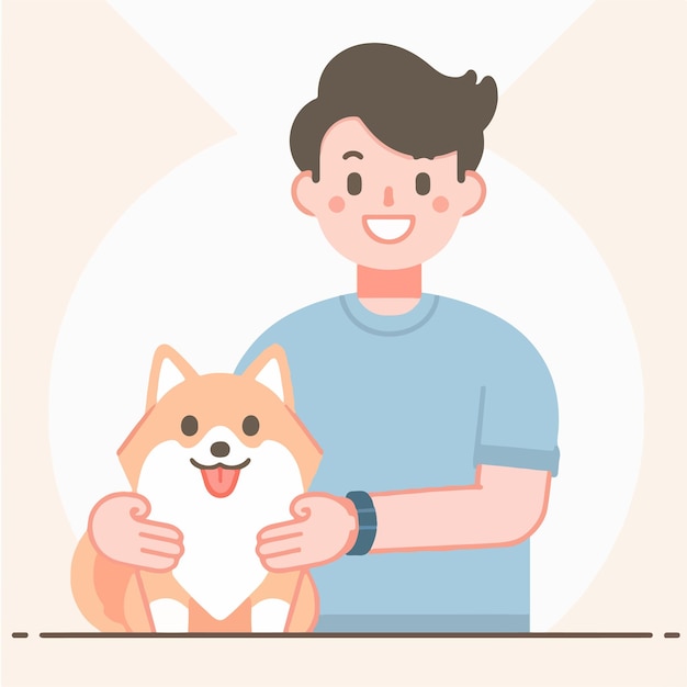 Вектор счастливых людей с собаками в плоском стиле дизайна
