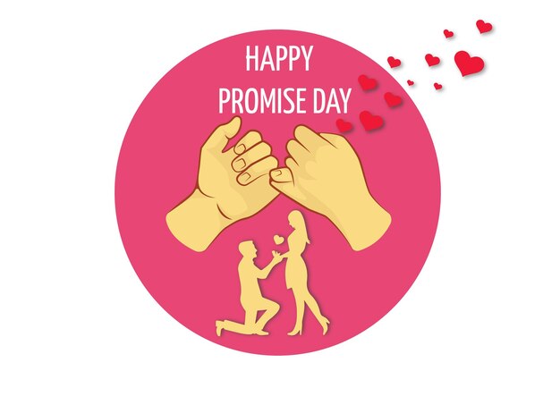 Vector of Happy Promise Day couple holding fingers of each other on pink background