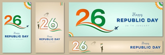 Vector happy republic day 26th january indian republic day 3d text vector republic day poster