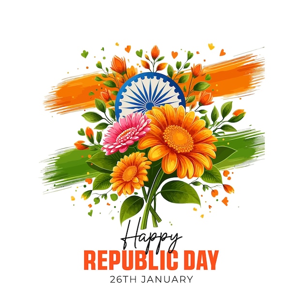 Vector Happy Republic Day India 26 januari met de Indiase Republiek Dag in plat ontwerp