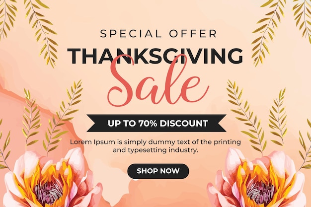 Vector happy thanksgiving card with autumn flower and leaves background