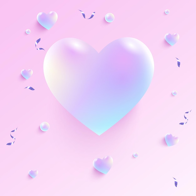 Vector happy valentine day congratulation with blue and pink 3d heart shapes