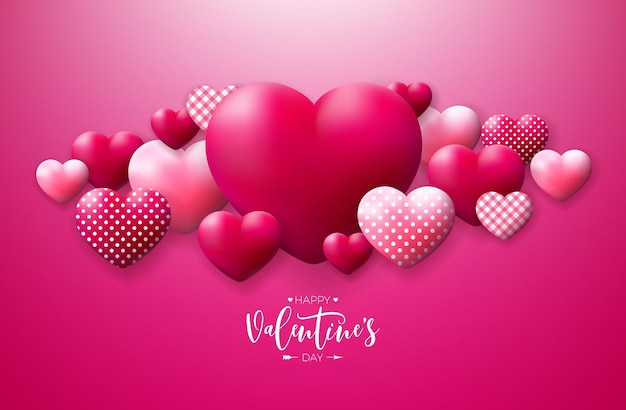 Vector happy valentines day design met rood en wit hart en typografie brief op roze achtergrond