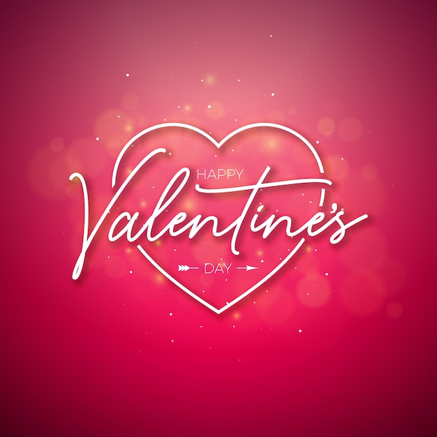 Vector happy valentines day design with heart shape and typography letter on shiny red background