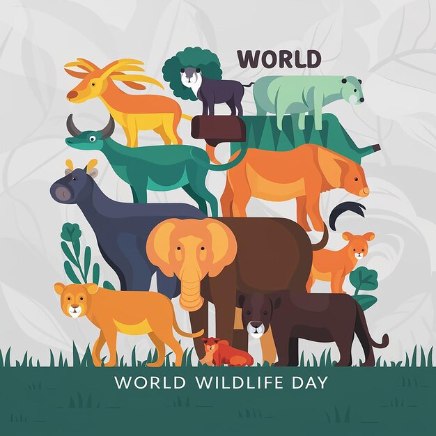 vector Happy World wild life day illustration flat design