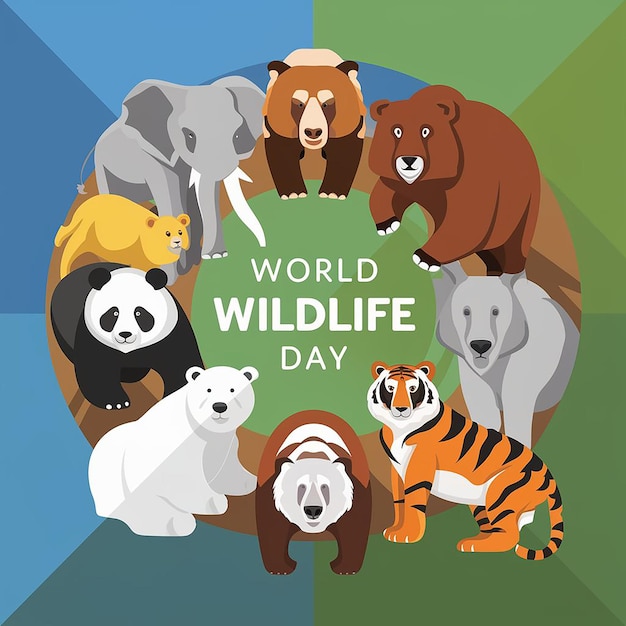 Vector vector happy world wildlife day illustratie vlak ontwerp