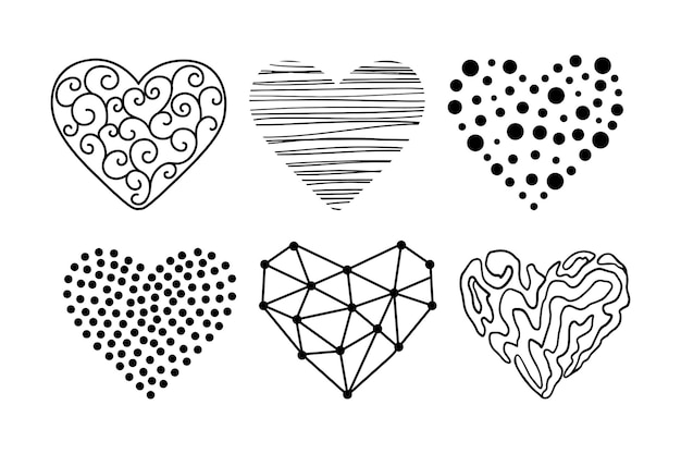 Vector harten doodle set liefde symbool collectie geïsoleerd op wit valentines sketch