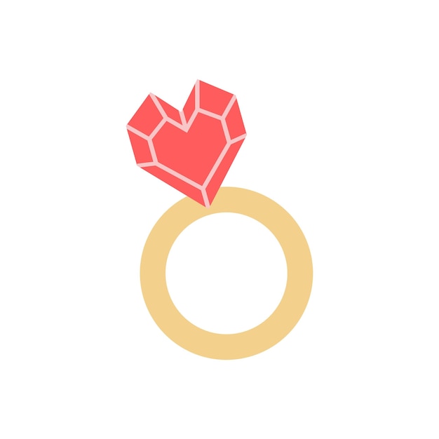 Vector hartvormige diamanten ring Hand getekende schattige ring Valentijnsdag