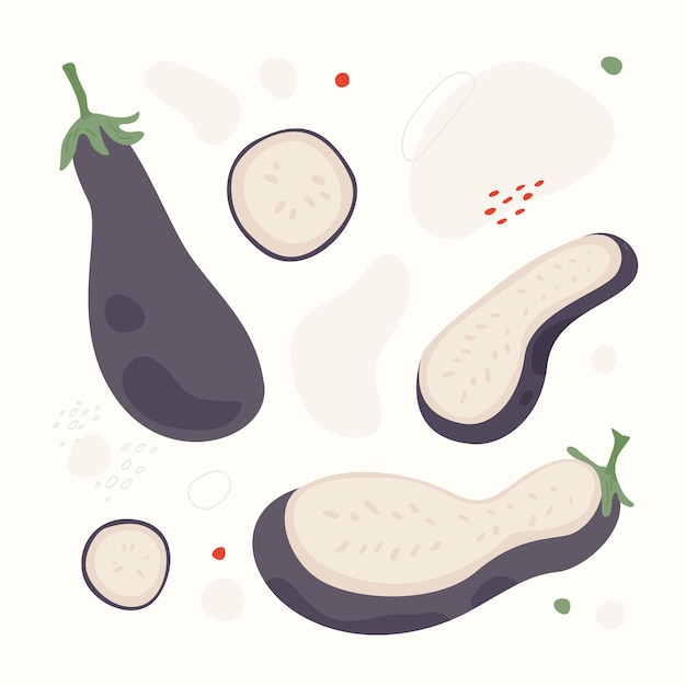 Vector vector harvest eggplant vegetable set