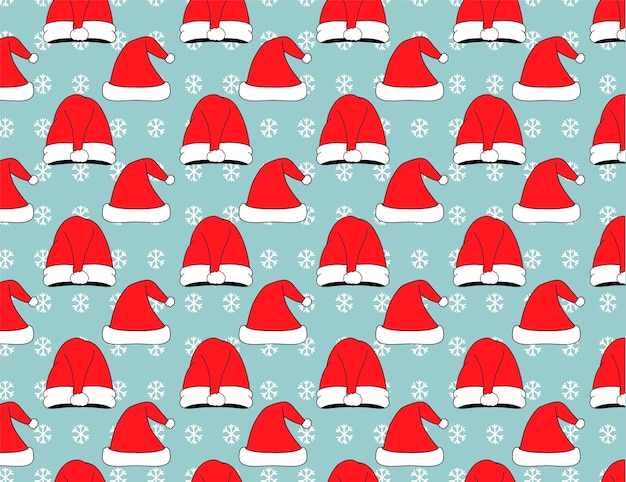 Vector Hat Santa Christmas Seamless Pattern Background