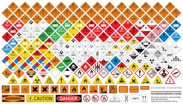 Vector hazardous material signs All classes Hazmat isolated placards