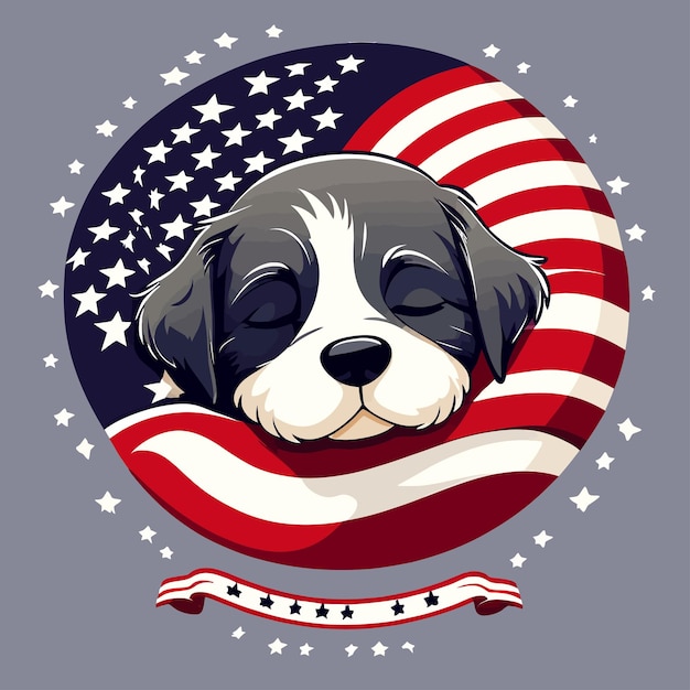 Progetto del logo della bandiera americana a testa di cane vettoriale