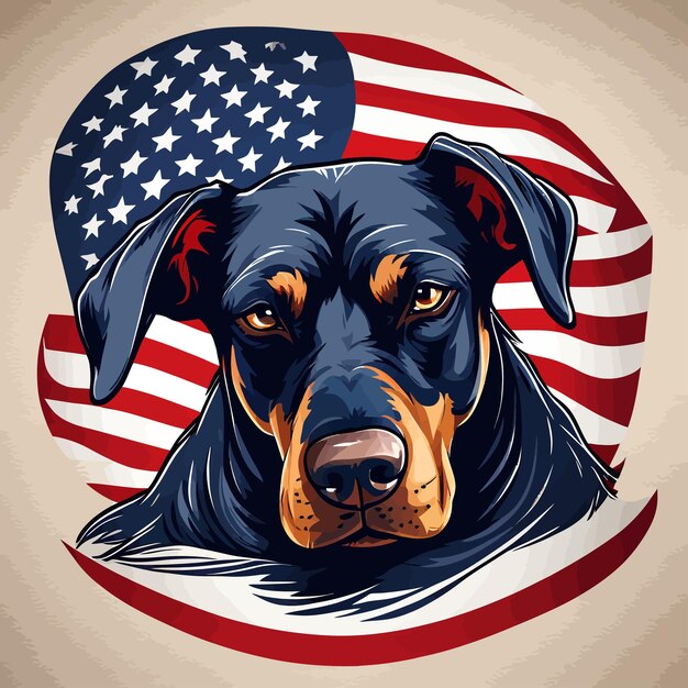 Vettore progetto del logo della bandiera americana a testa di cane vettoriale