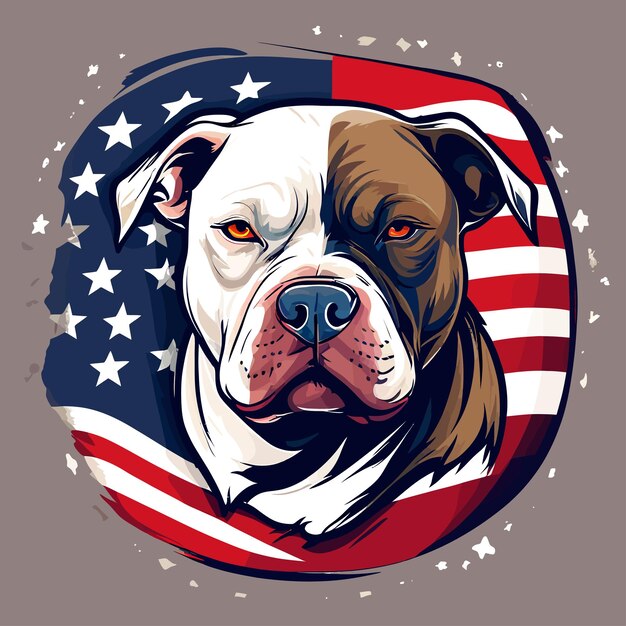 Progetto del logo della bandiera americana a testa di cane vettoriale