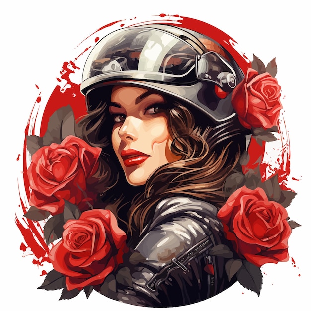 ベクトル vector_head_girl_with_roses_and_motorcycle