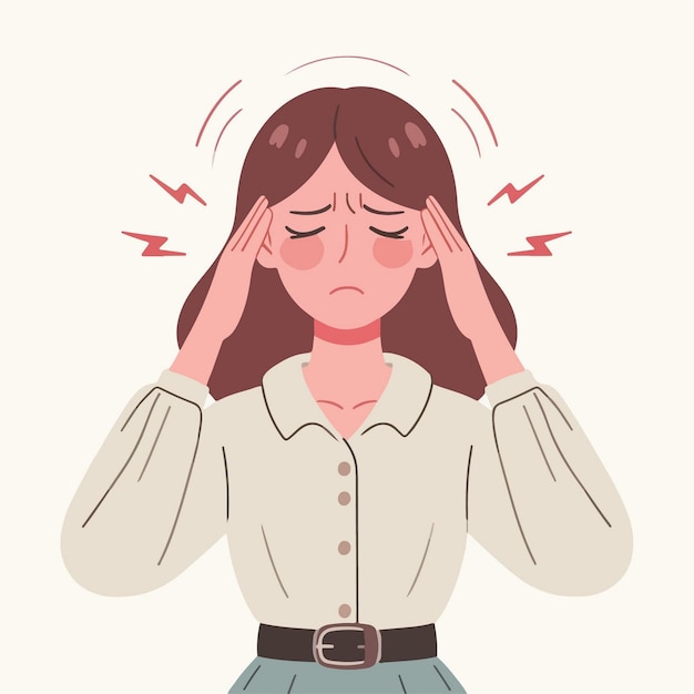 Vector headache dizzy trouble concept woman cartoon illustration