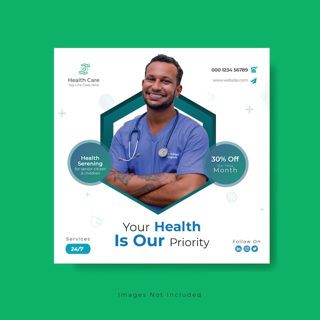 Vector healthcare banner or square flayer for social media post template