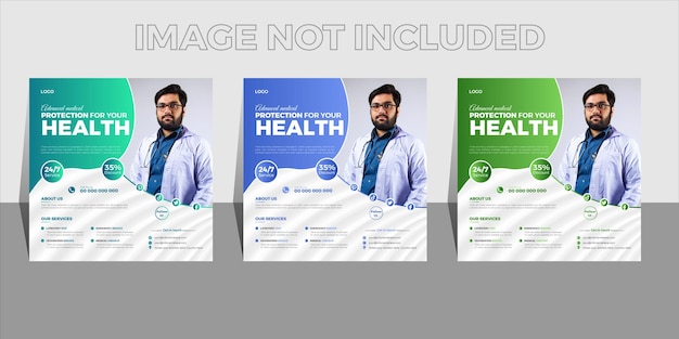 Vector healthcare banner or square flyer with doctor theme for social media post template