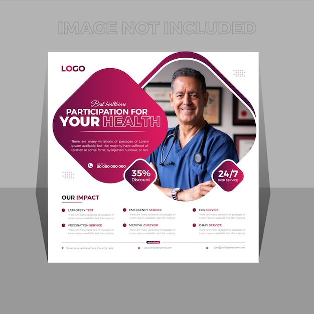 Vector vector healthcare banner or square flyer with doctor theme for social media post template