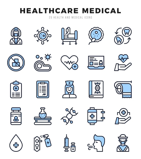 Икона векторных типов HEALTHCARE MEDICAL установлена в двухцветной векторной иллюстрации