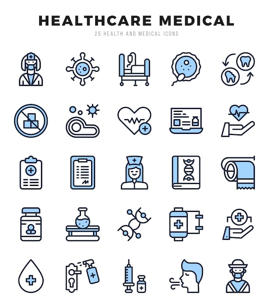 Vector vector healthcare medical types icon set in two color style vector illustration