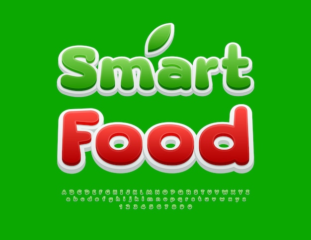 Vector healthy concept Smart Food with decorative Leaf Modern set of Alphabet Letters and Numbers