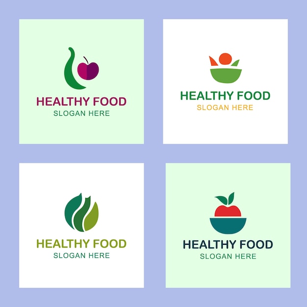 vector healthy food colorful logo emblems set