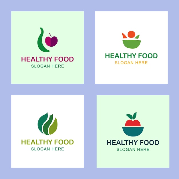 Vector healthy food colorful logo emblems set