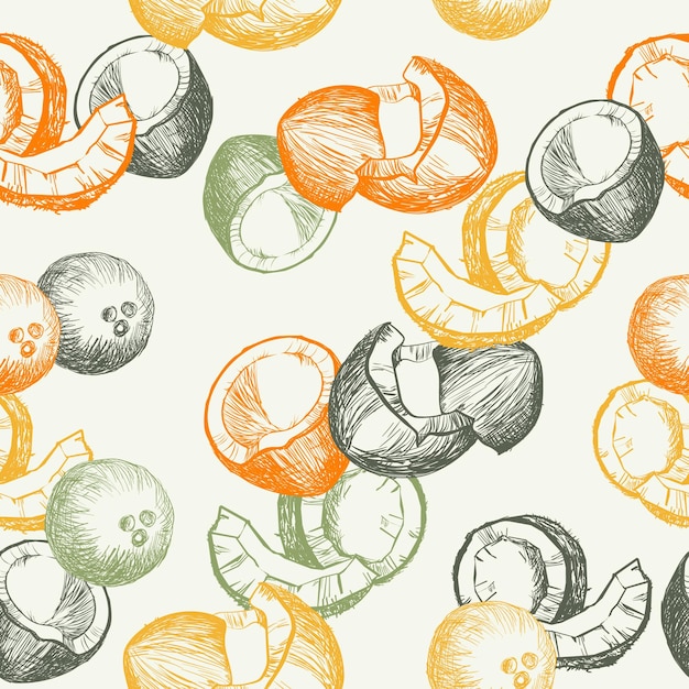 Vettore set di cibo sano vettoriale con noci di cocco illustrazione vintage disegnata a mano in stile schizzo