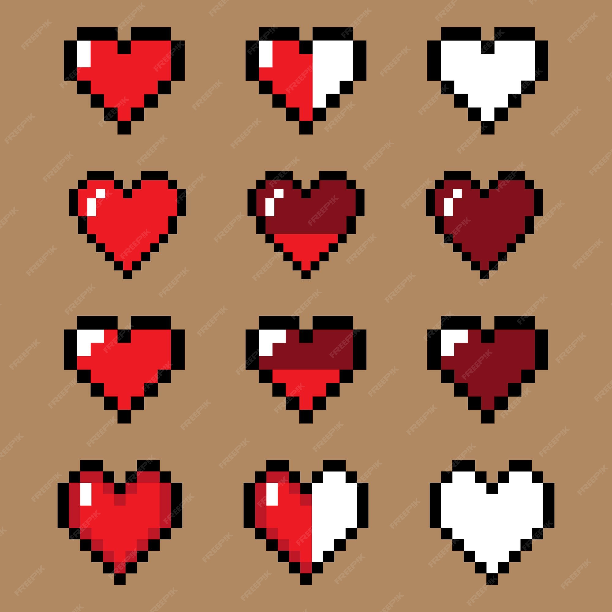 Premium Vector  Vector heart icon set pixel game life bar controller  indicator heart minecraft