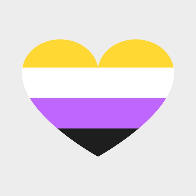 LGBTQ 색상의 벡터 하트 4개의 가로 줄무늬 이진법이 아닌 플래그 색상 공차