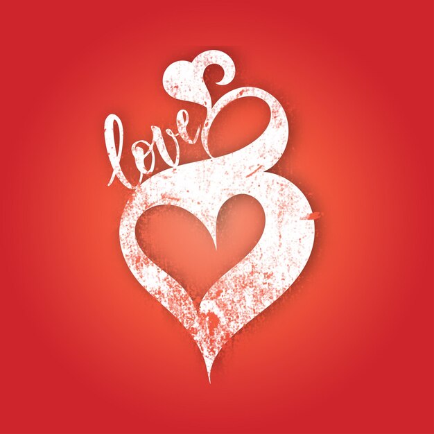 vector heart and love type for valentine in red background