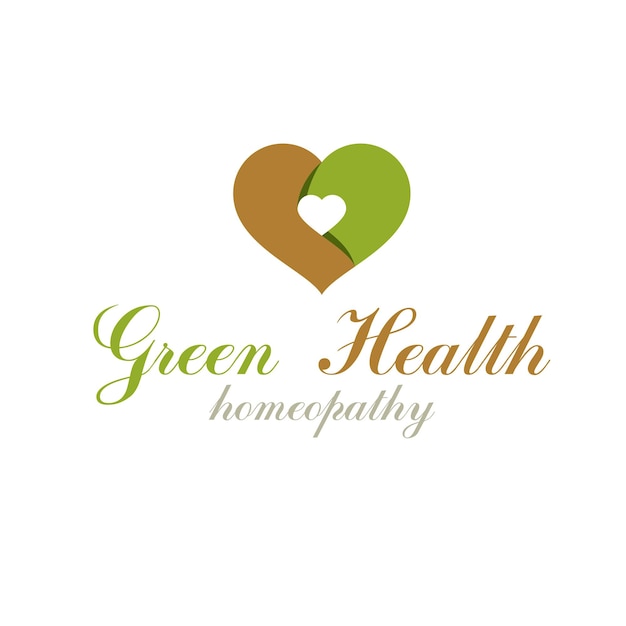 벡터 녹색 잎으로 구성된 벡터 심장 모양입니다. 대체 의학 개념 기호는 의료 사업에서 식물 요법 로고로 사용할 수 있습니다.