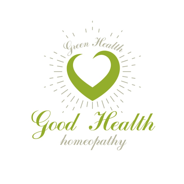 緑の葉で構成されたベクトルのハートの形。医療機関で使用するための健康概念ロゴへの復元。