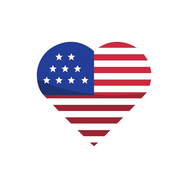 Vettore il cuore del vettore con i colori e il simbolo della bandiera americana.