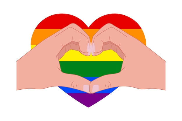 Vector vector heart with rainbow flag hands gesture making heart isolated on white background lgbt