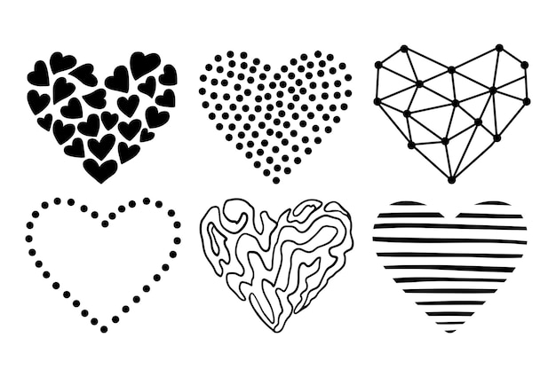 Vector hearts doodle set love symbol collection isolated on white valentines sketch