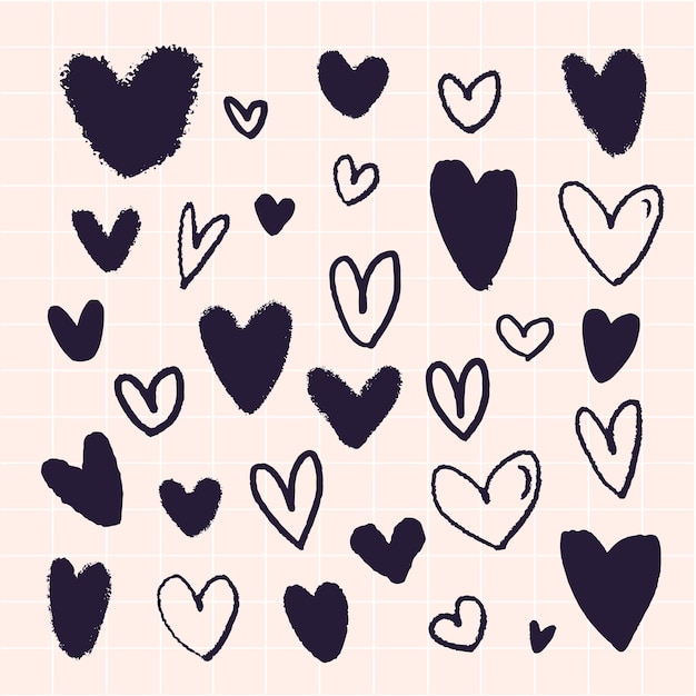 Vector hearts drawn by hand