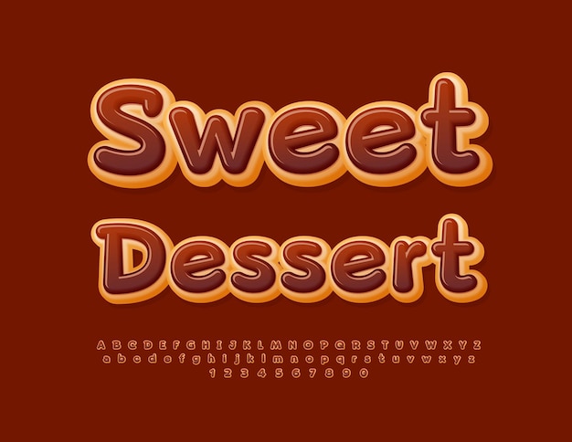 Vector heerlijke banner zoete desserts chocolade geglazuurd font cake alfabet brieven en cijfers