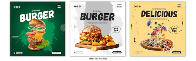 Vector Heerlijke hamburger en eten menusjabloon voor sociale media-banner