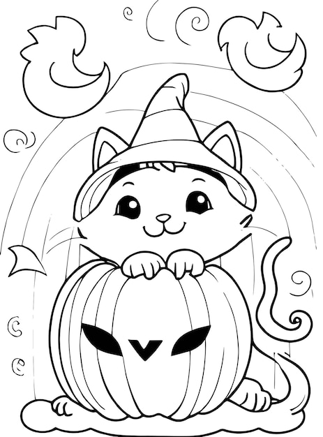 Vector vector hekserij schattig katje in halloween kostuum