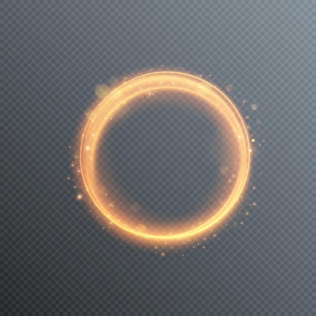 Vector heldere neoncirkel met bokeheffect. Rond frame met lege ruimte voor tekst. Gouden schittering,