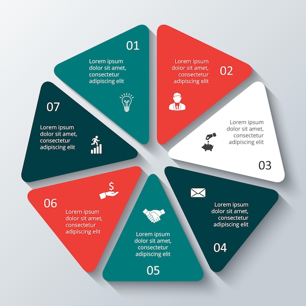 Vector heptagon infographic Template for cycle diagram with 7 options parts steps or processes