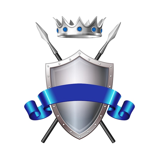 Vector vector heraldic coat of arms with crossed spears ribbon knightly crown and shield