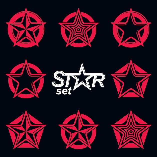Vector heraldic emblems collection, set of festive blazons, pentagonal stars. Success conceptual design elements.